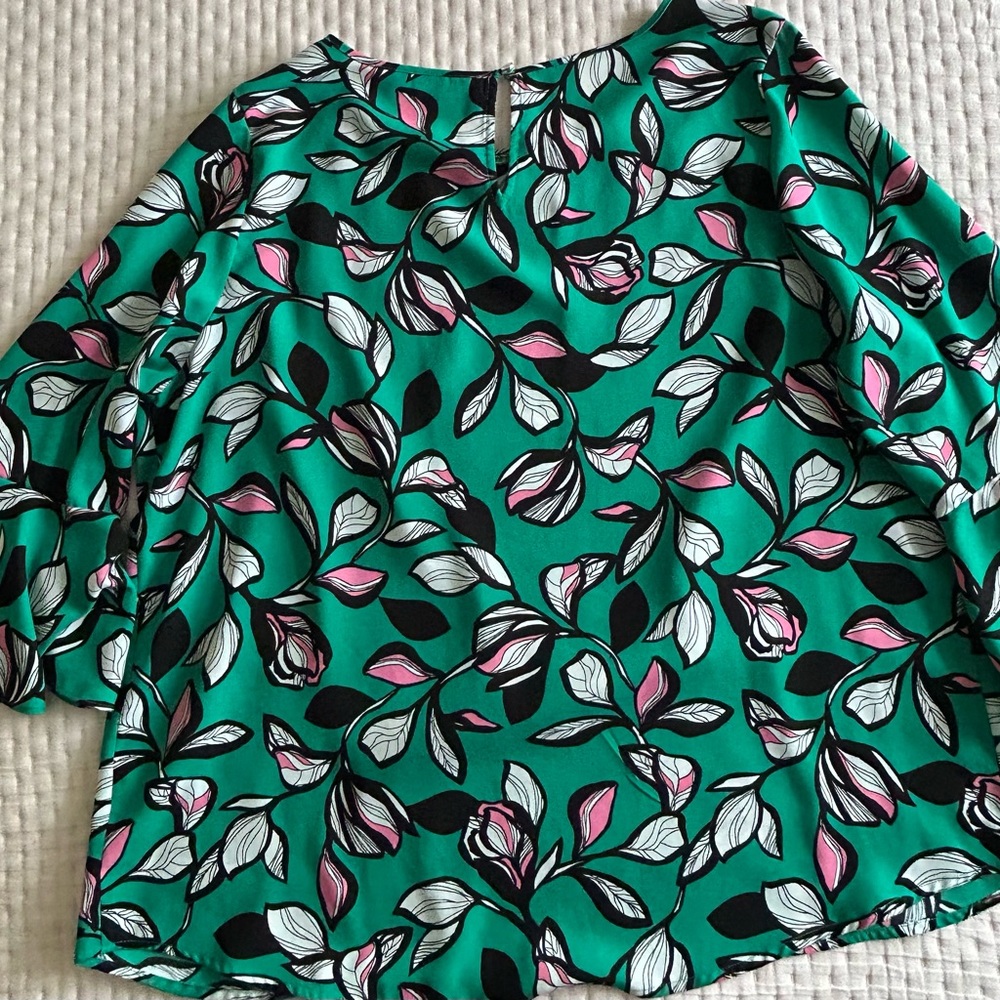 APT 9 Silky Floral Long Bell Sleeve, Eyelet Collar